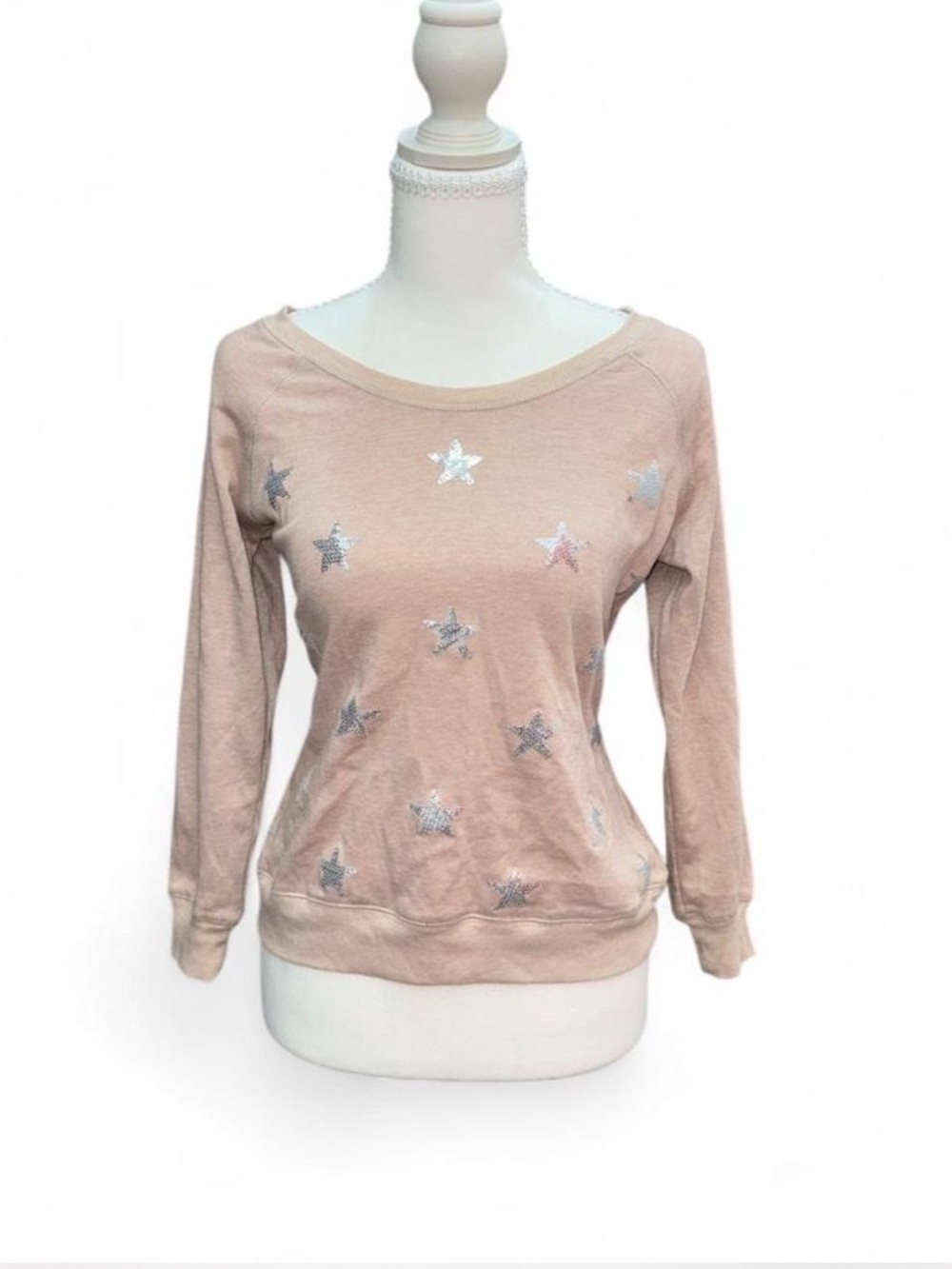 Kardashian Kollection Blush Pink Star Embellished Crewneck Sweatshirt